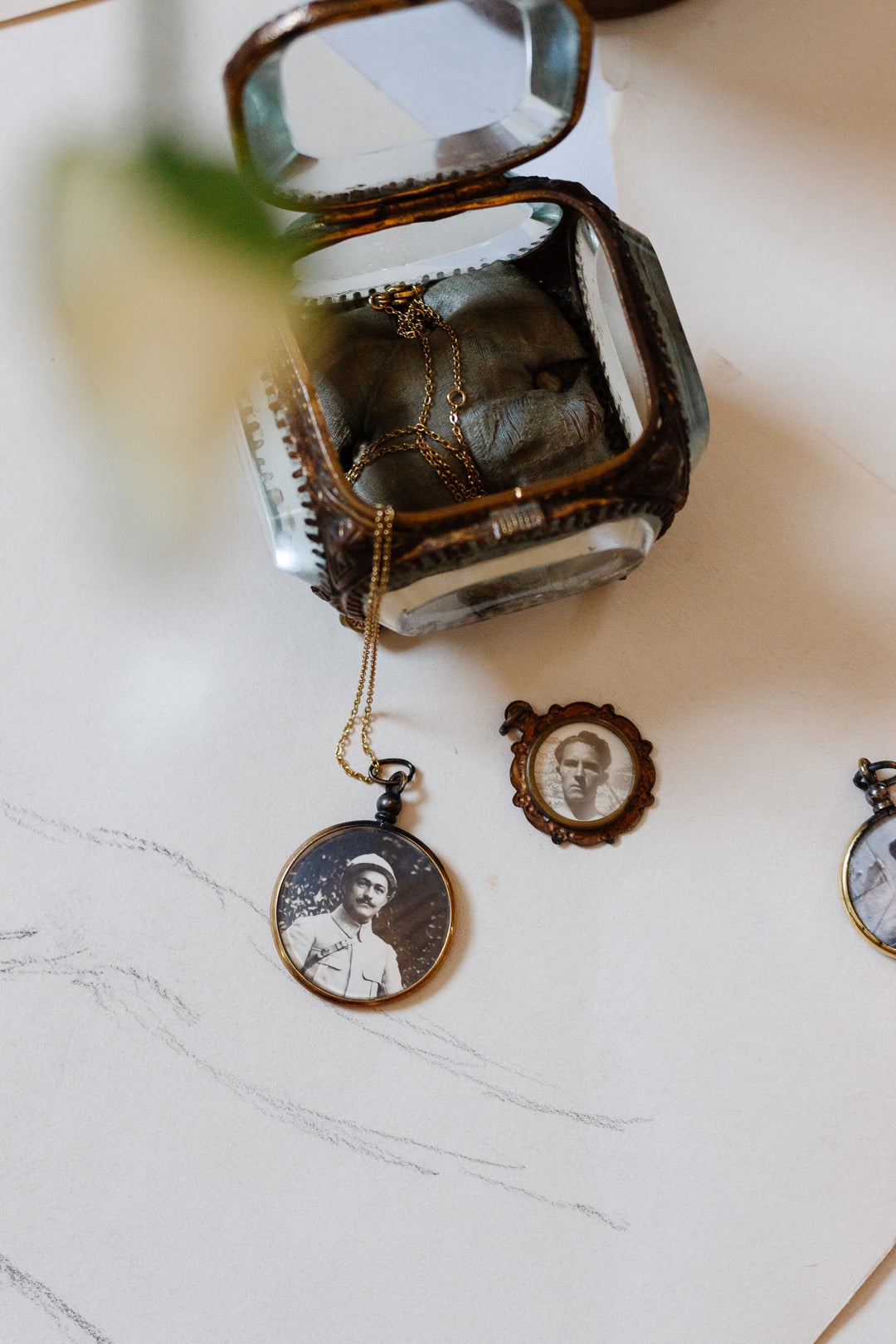 antique french double sided portrait pendant, father