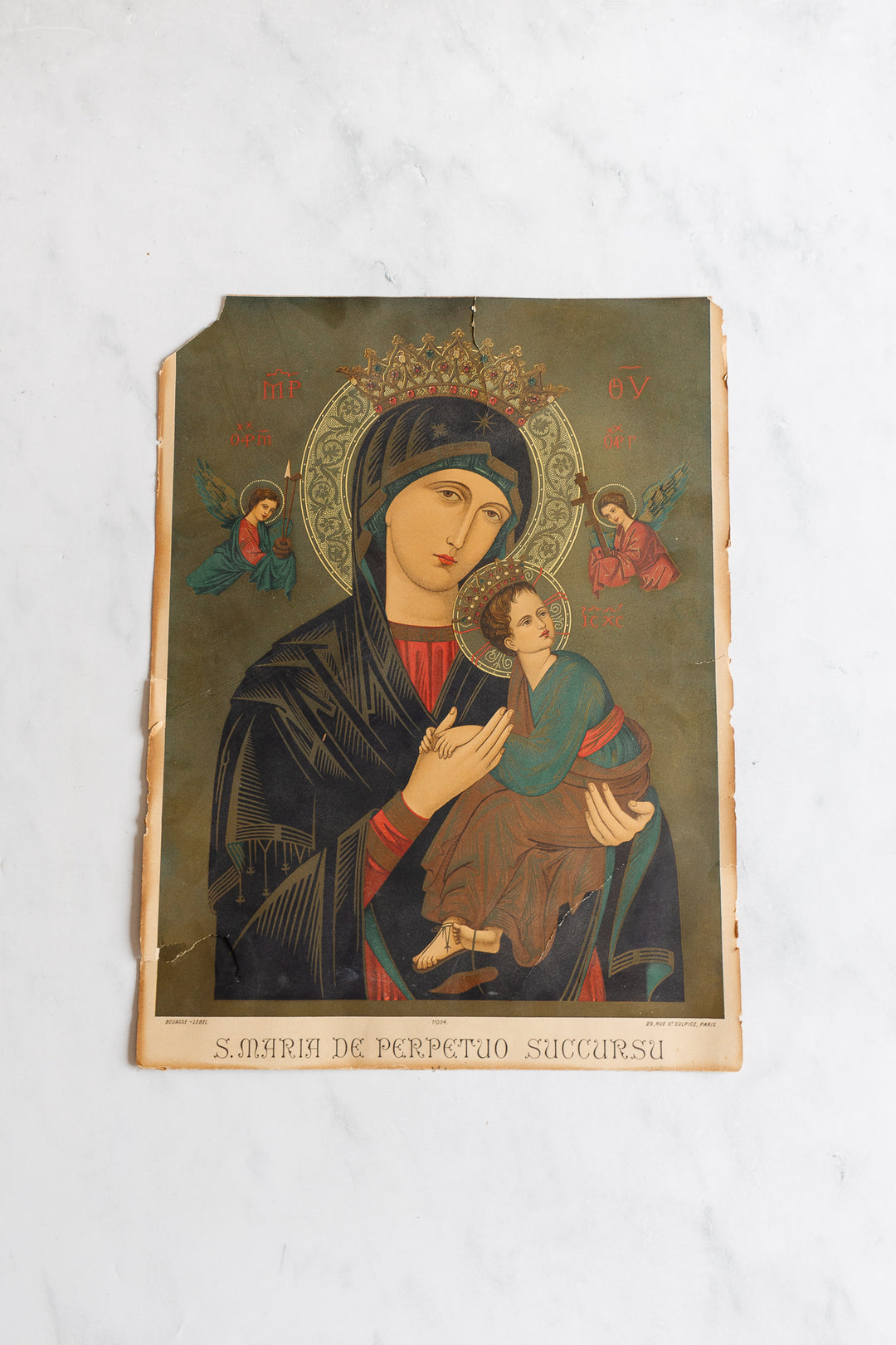antique French icon lithograph "S. Maria de perpetuo succursu"