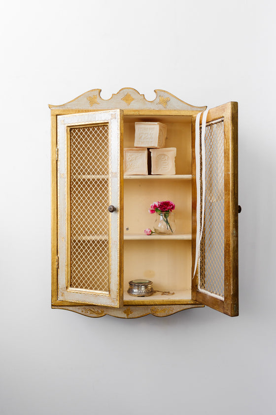 rare midcentury Italian florentine wall mounted cabinet