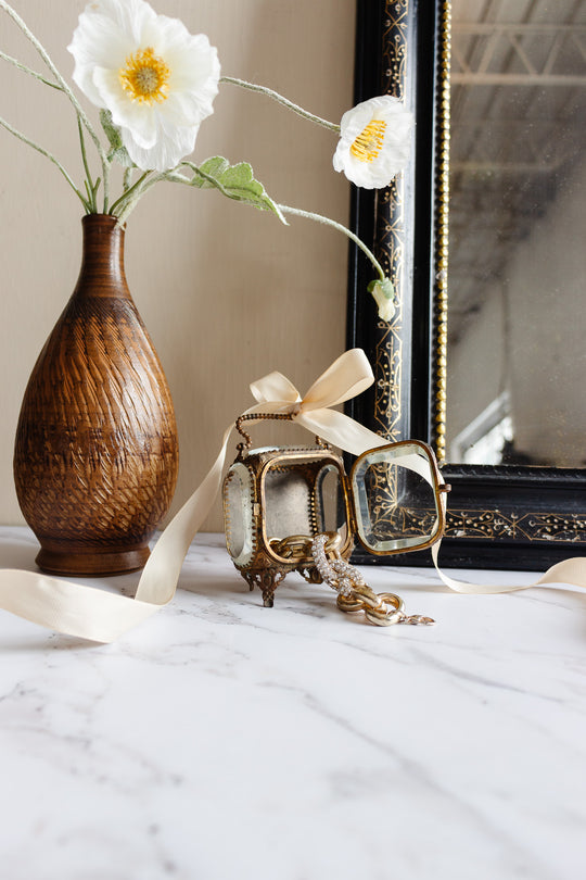antique french standing beveled glass and ormolu bijoux casket