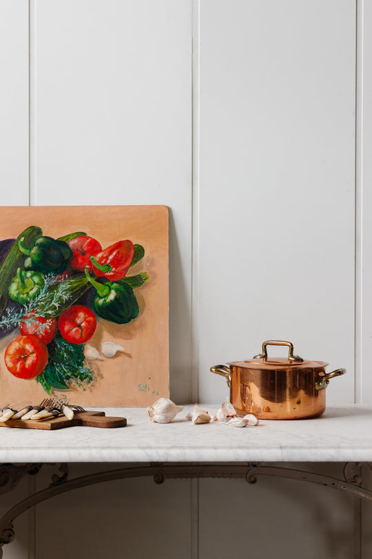 antique french copper pot with tin lining