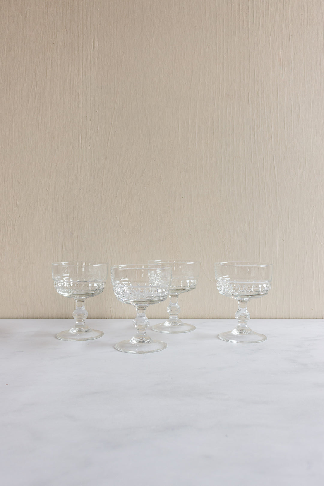 vintage French glass champagne coupes, set of 6