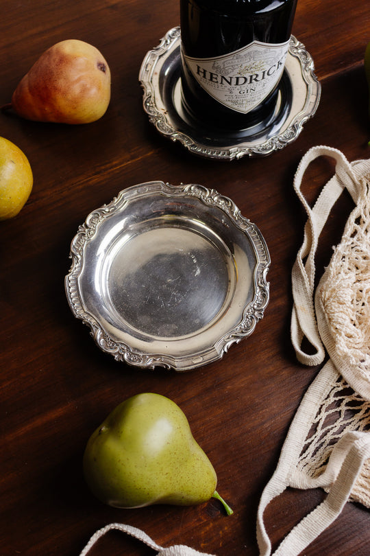 pair of antique french silverplate bottle coasters with poinçons