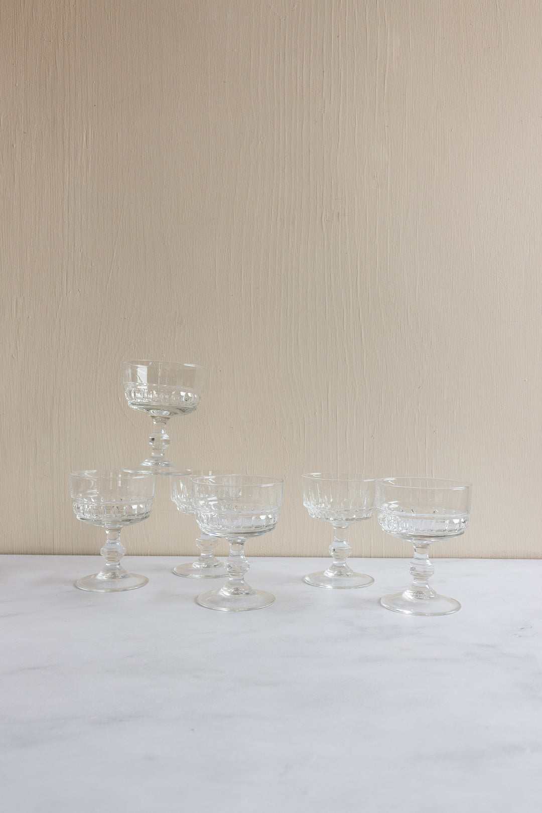 vintage French glass champagne coupes, set of 6