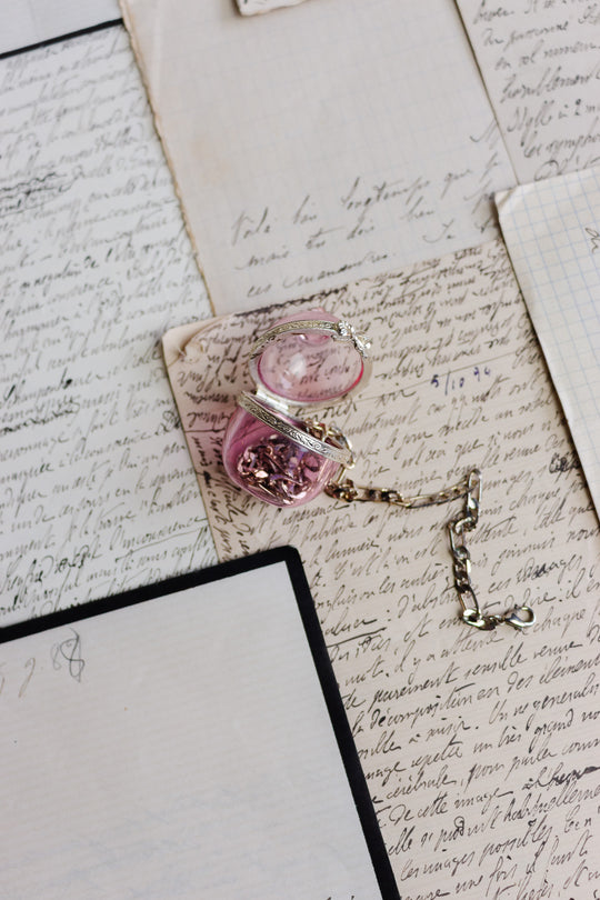 vintage french miniature pink acorn pill box
