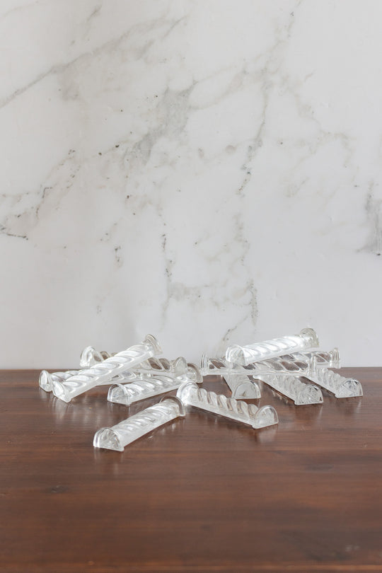 set of 12 vintage french "cristal torsodé" knife rests in original box