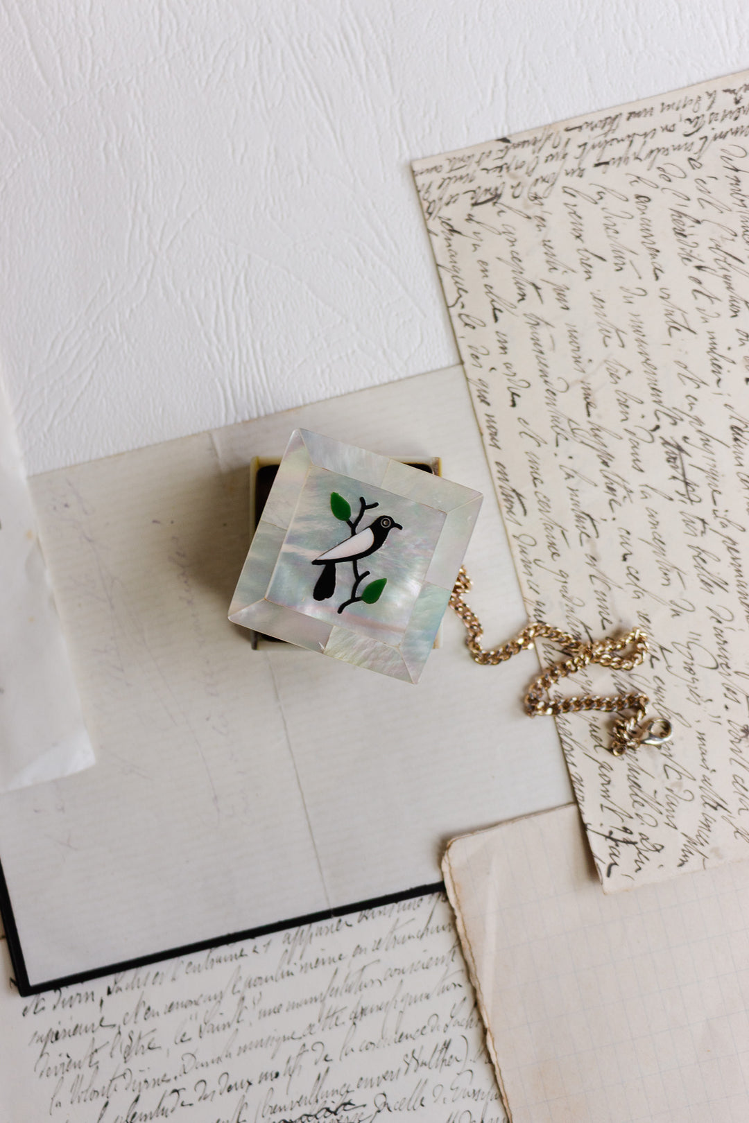 antique french mother of pearl "oiseau" pill box
