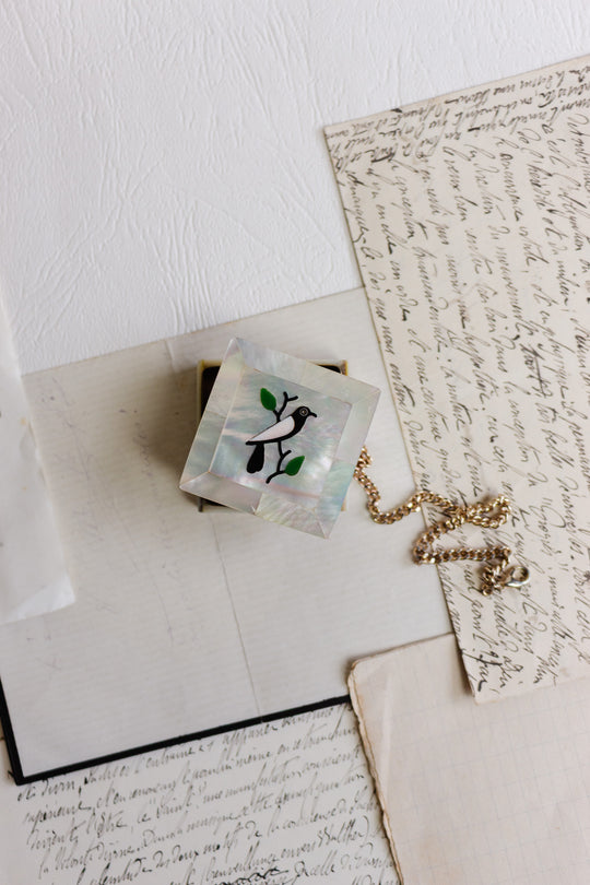 antique french mother of pearl "oiseau" pill box