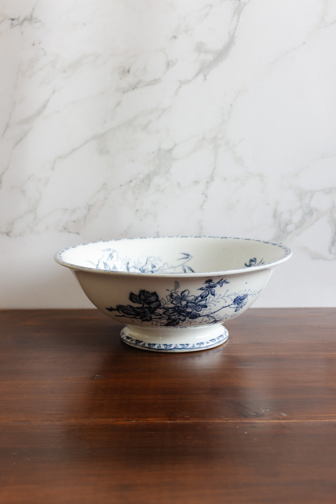 antique french large transferware footed salad bowl