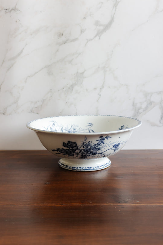 antique french large transferware footed salad bowl