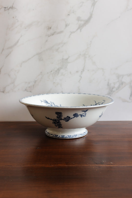 antique french large transferware footed salad bowl
