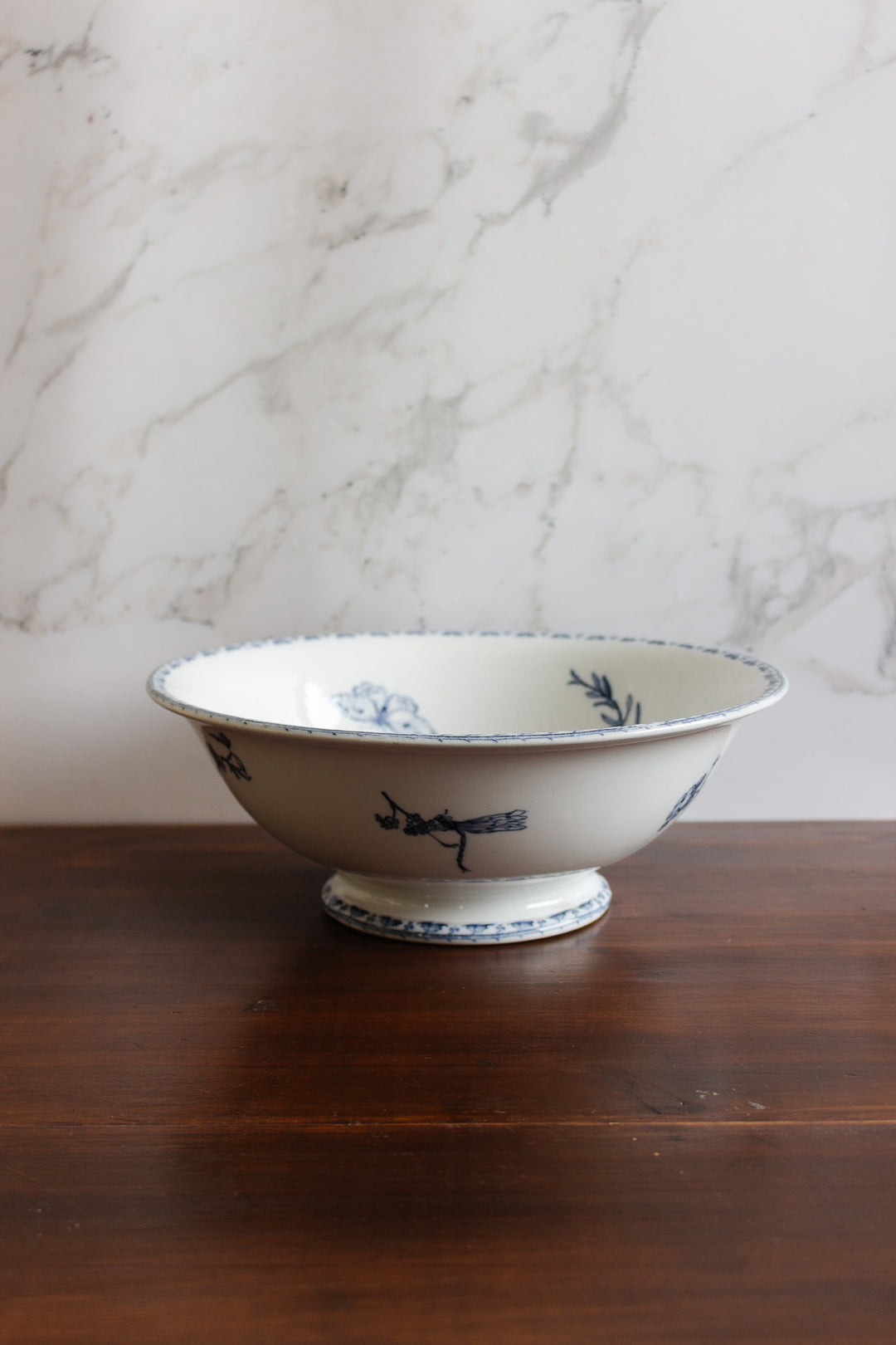 antique french large transferware footed salad bowl