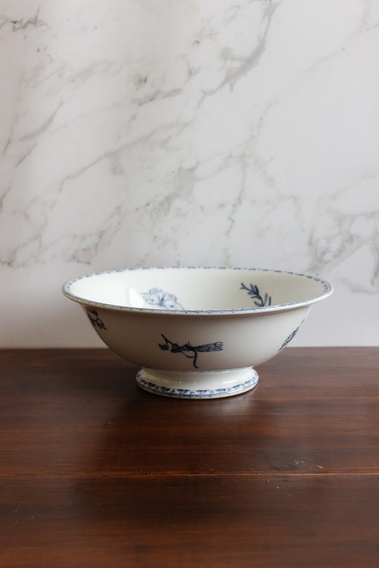 antique french large transferware footed salad bowl