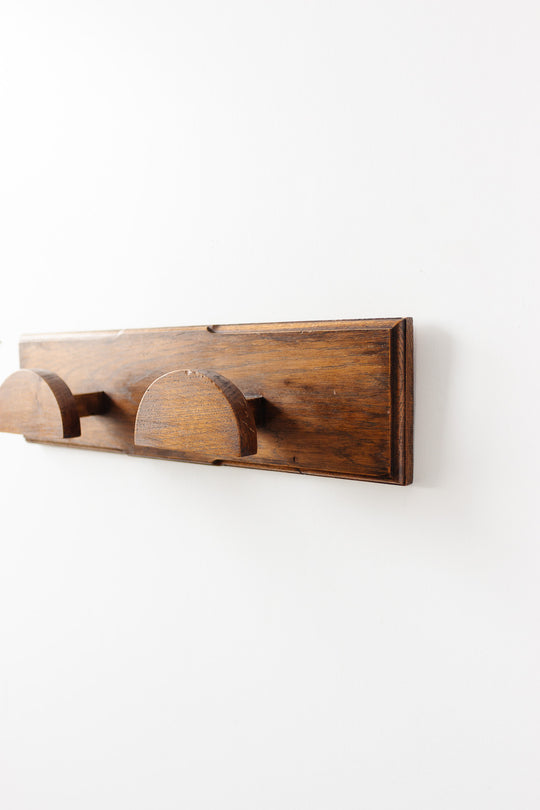 midcentury French demi-lune oak coat rack