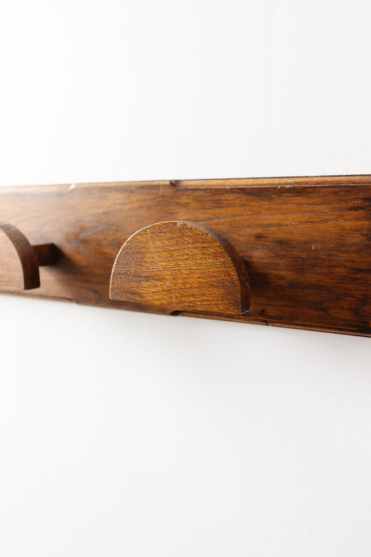 midcentury French demi-lune oak coat rack