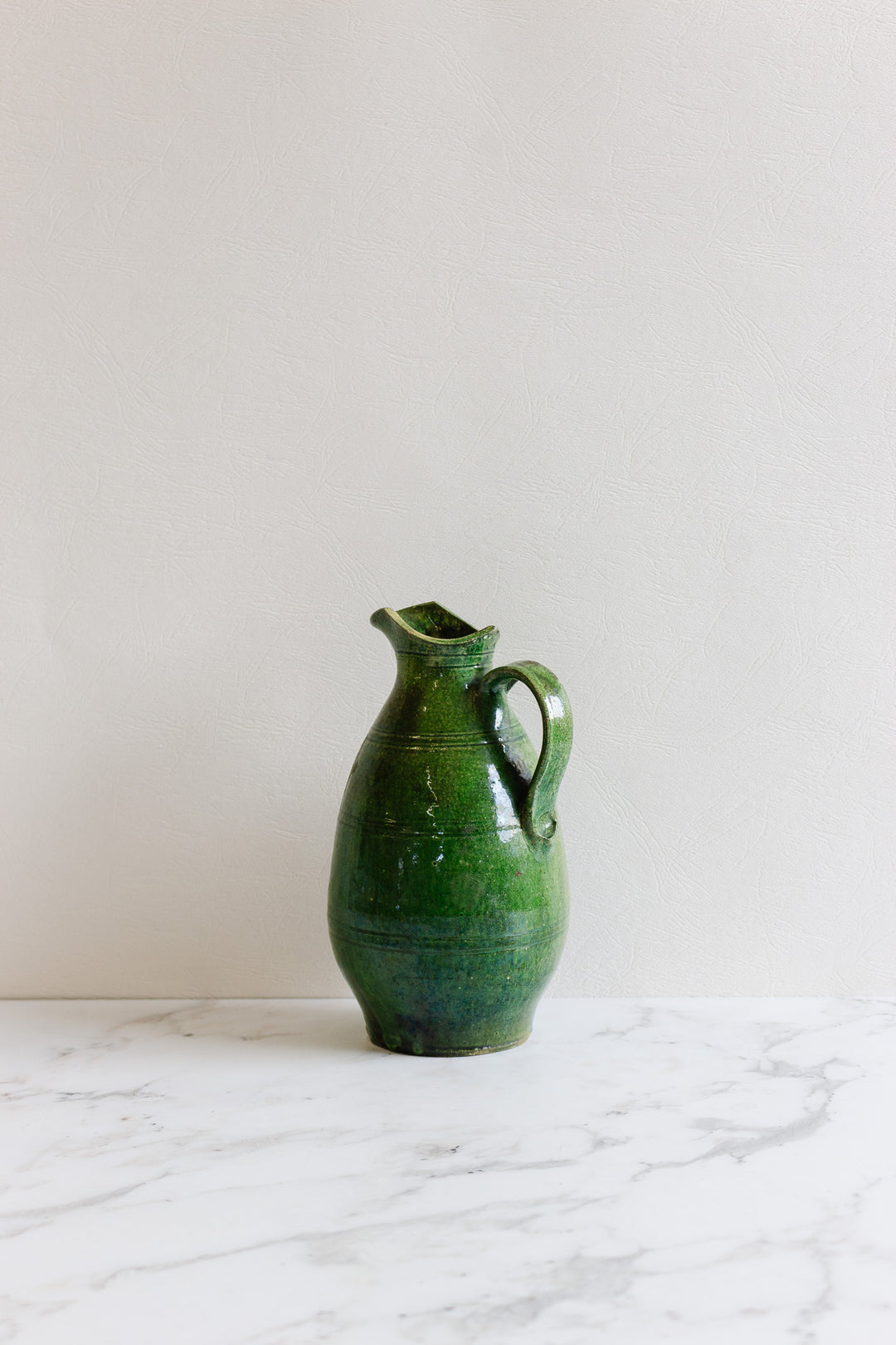 antique french green stoneware pitcher