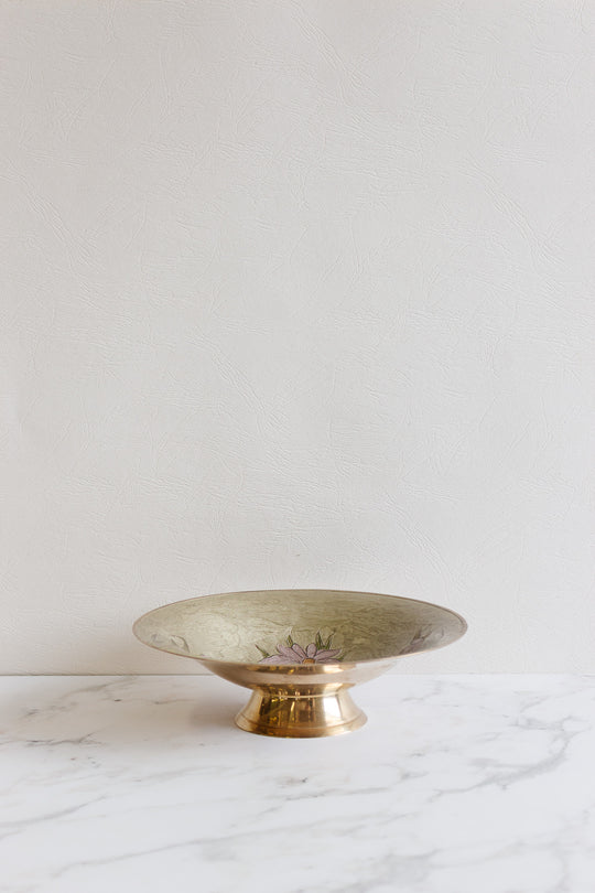 vintage french cloisonné brass pedestal dish