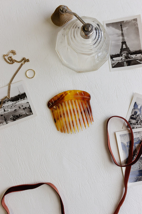 turn of the century french horn hair comb, tortoise shell
