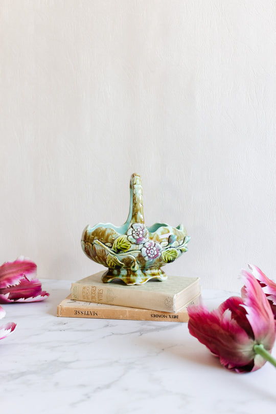 vintage french majolica vase with handle