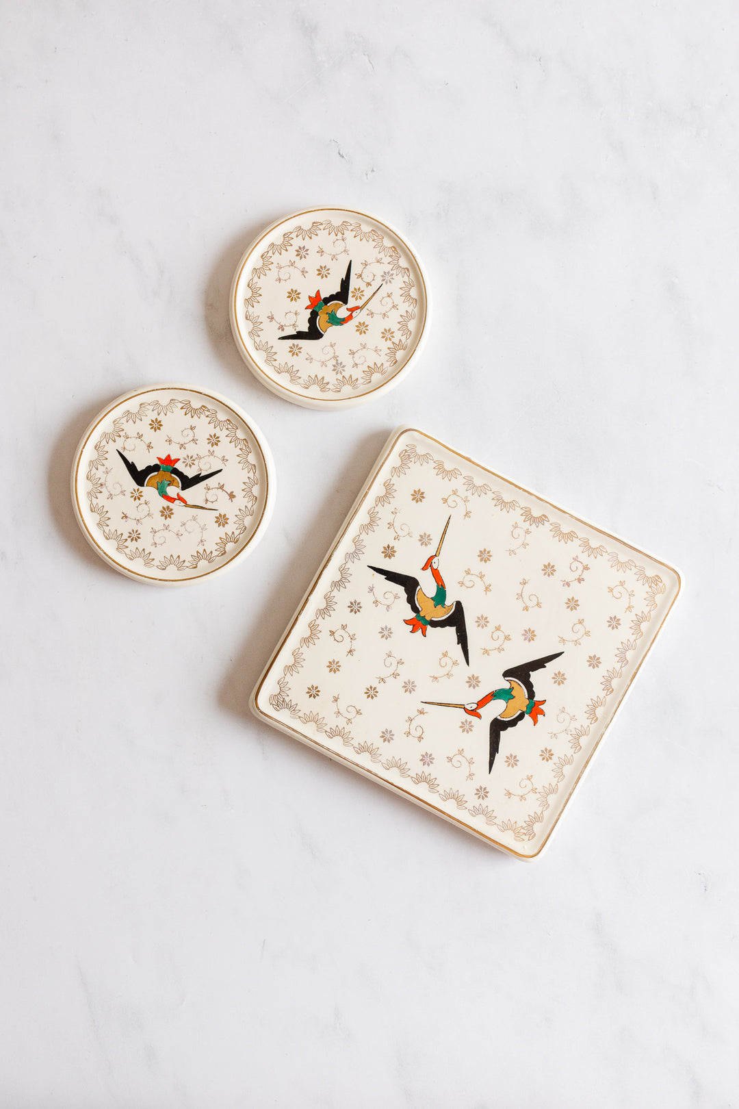 rare 1940s french art deco longwy coaster set