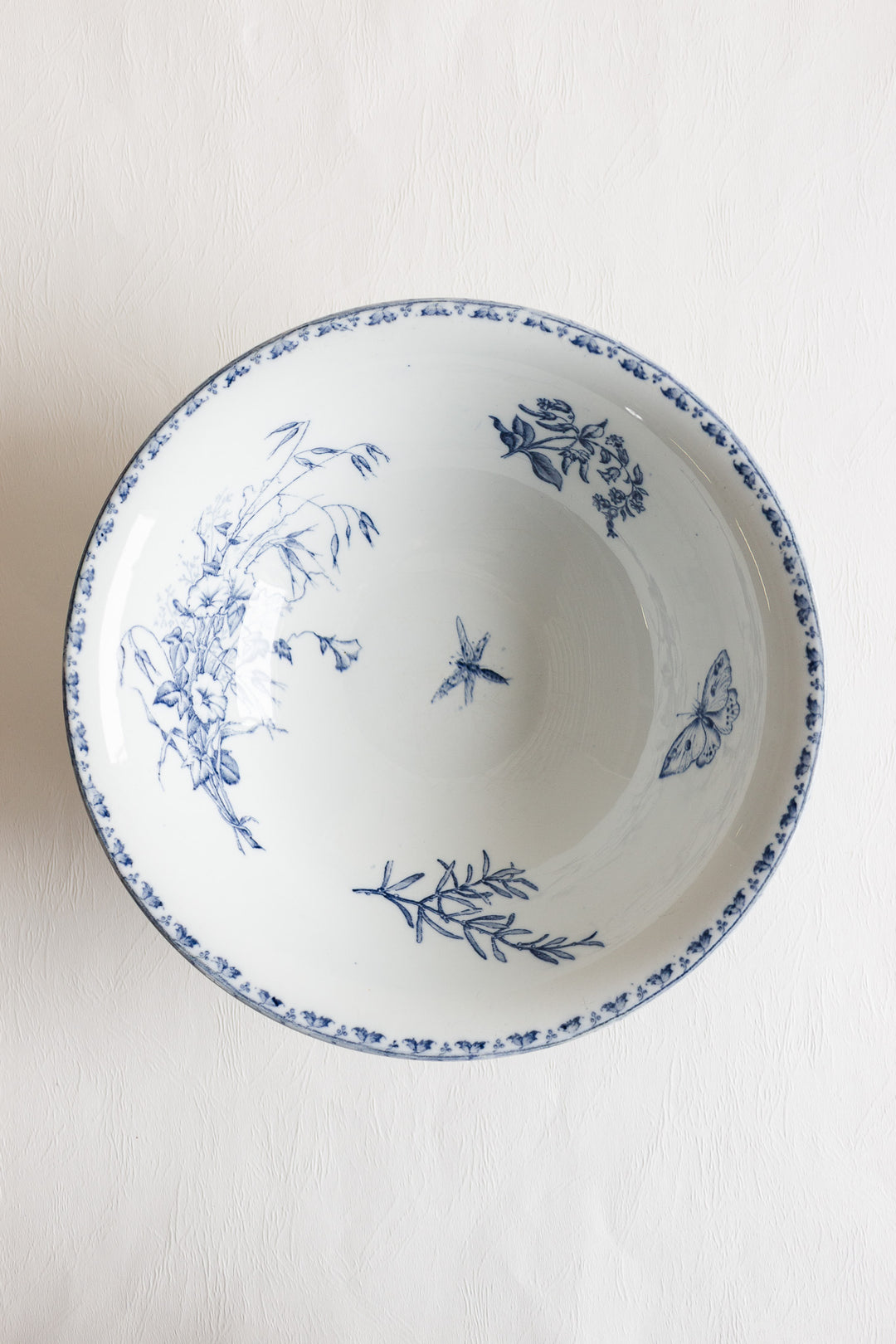 antique french large transferware footed salad bowl
