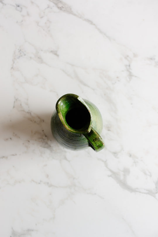 antique french green stoneware pitcher