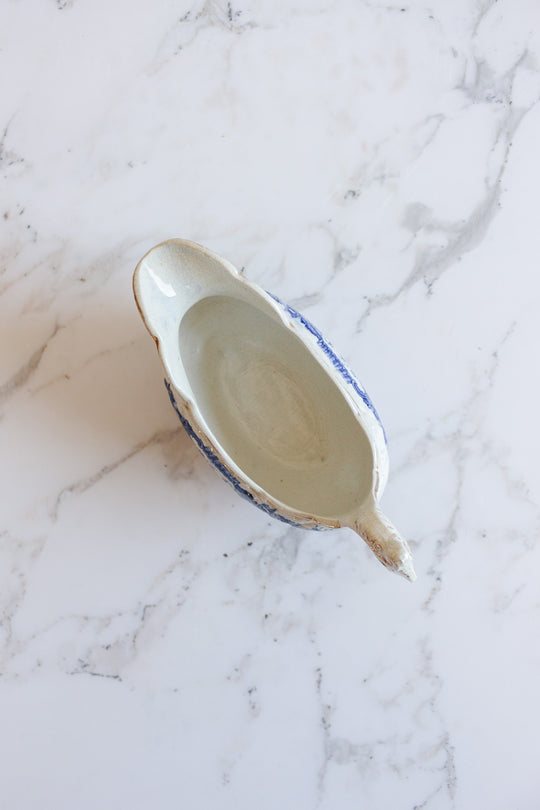 antique austrian FP and Co blue and white gravy "floral" boat