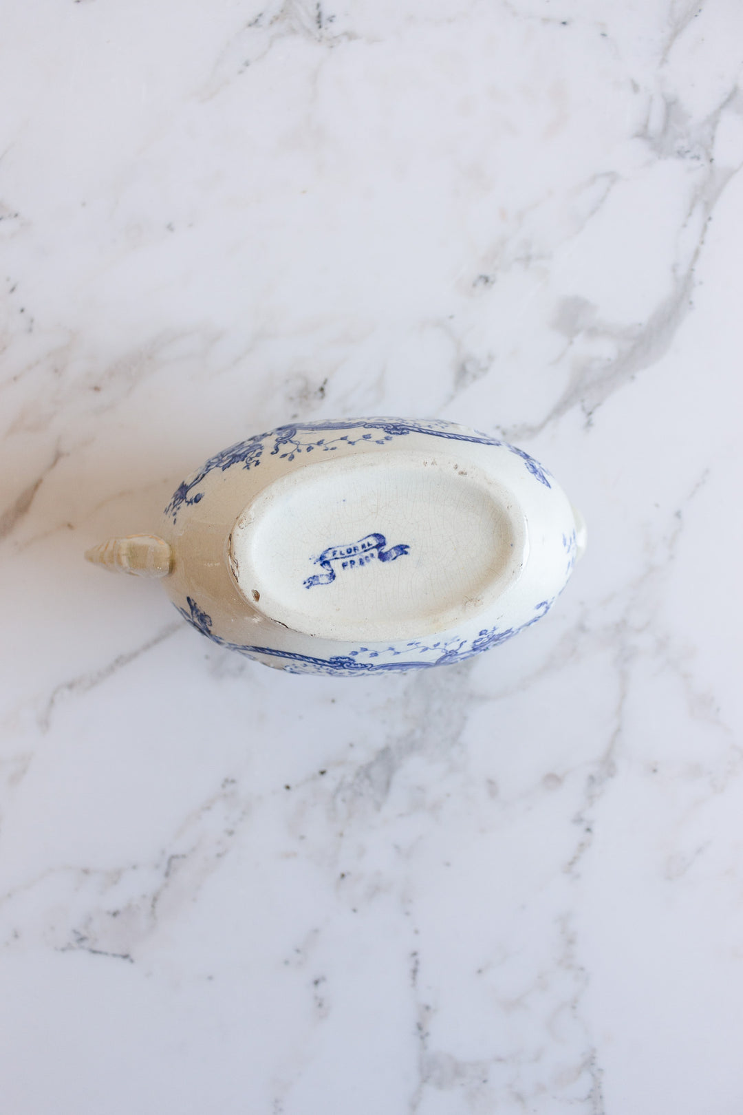 antique austrian FP and Co blue and white gravy "floral" boat