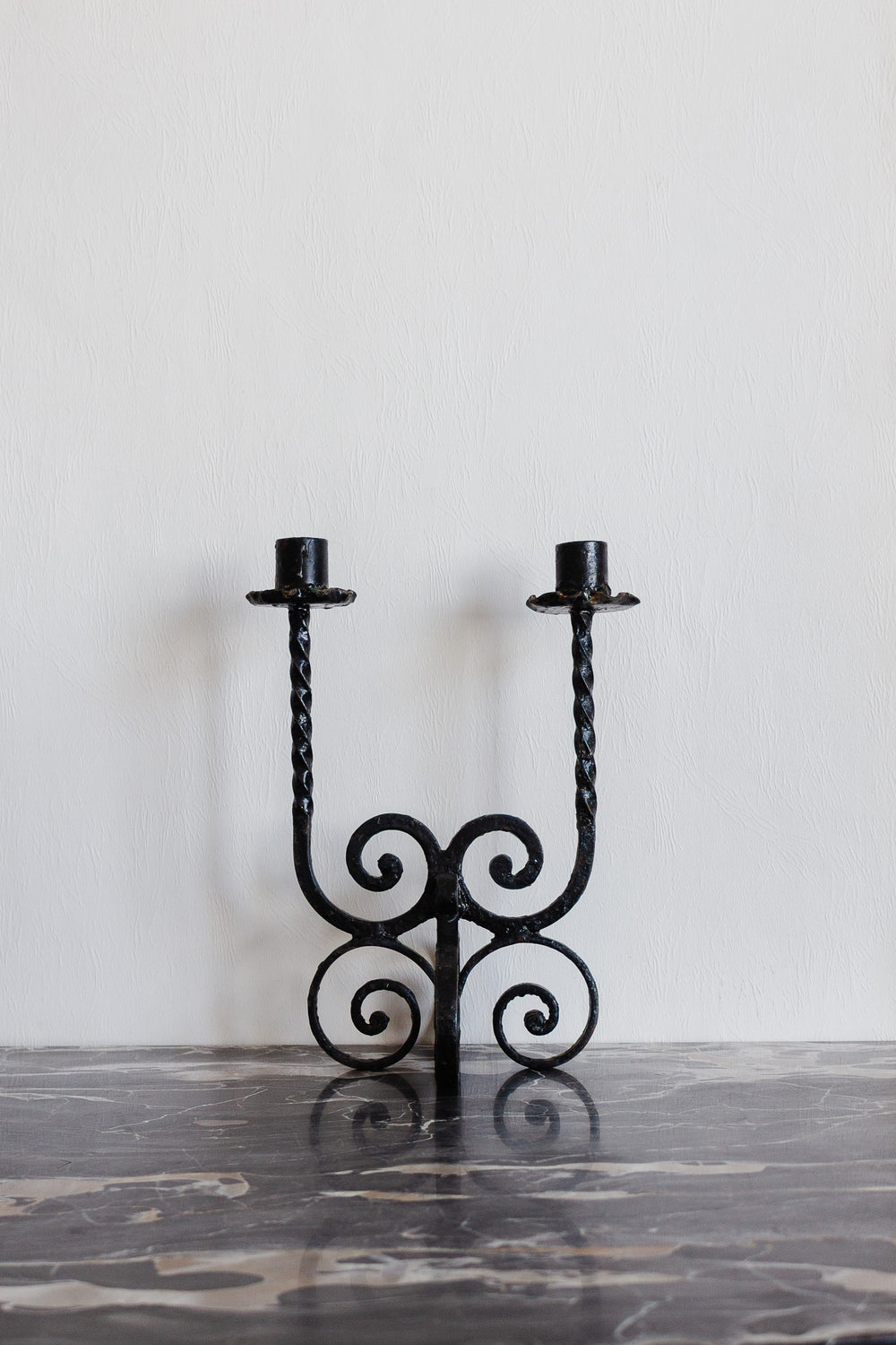 midcentury French brutalist wrought iron candlesticks