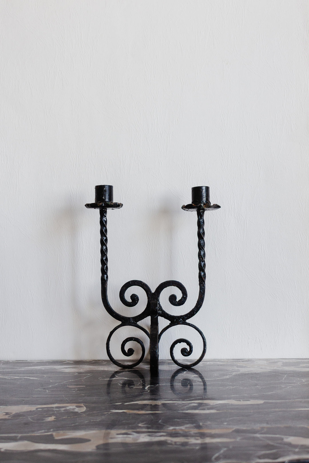 midcentury French brutalist wrought iron candlesticks