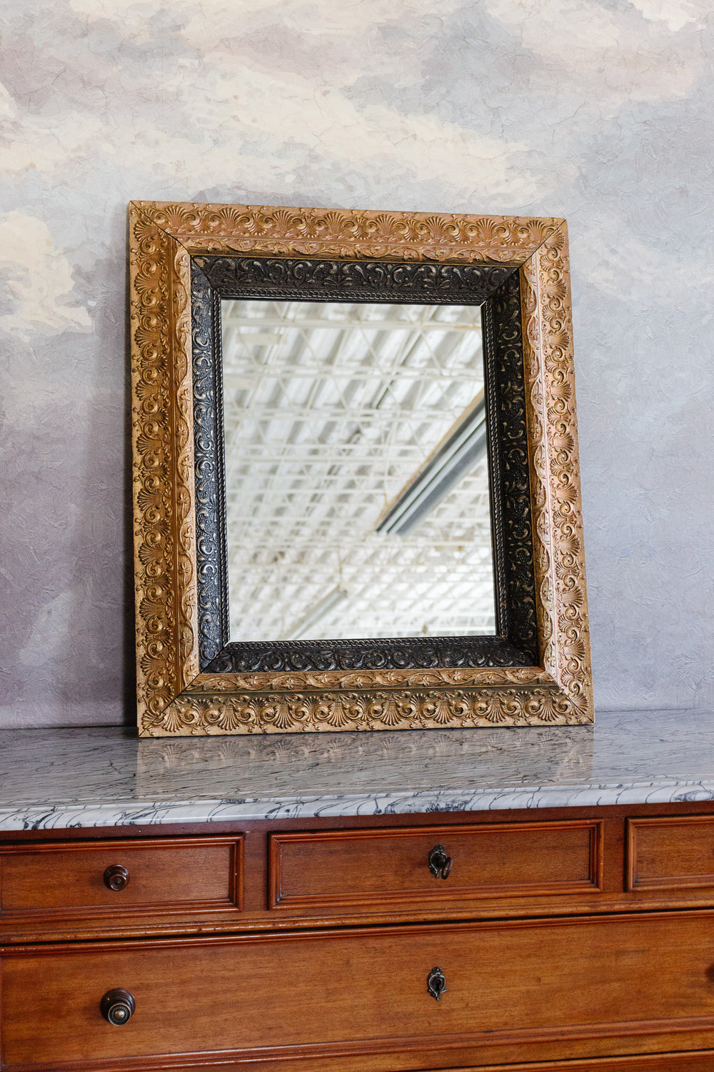 antique french wood and plaster framed mirror