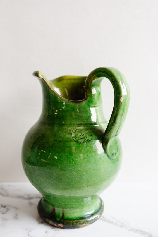 poterie ravel midcentury green glazed stoneware jug