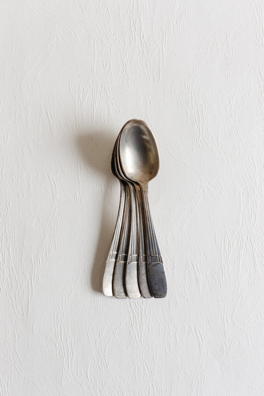 set of 5 art deco silverplate dessert spoons