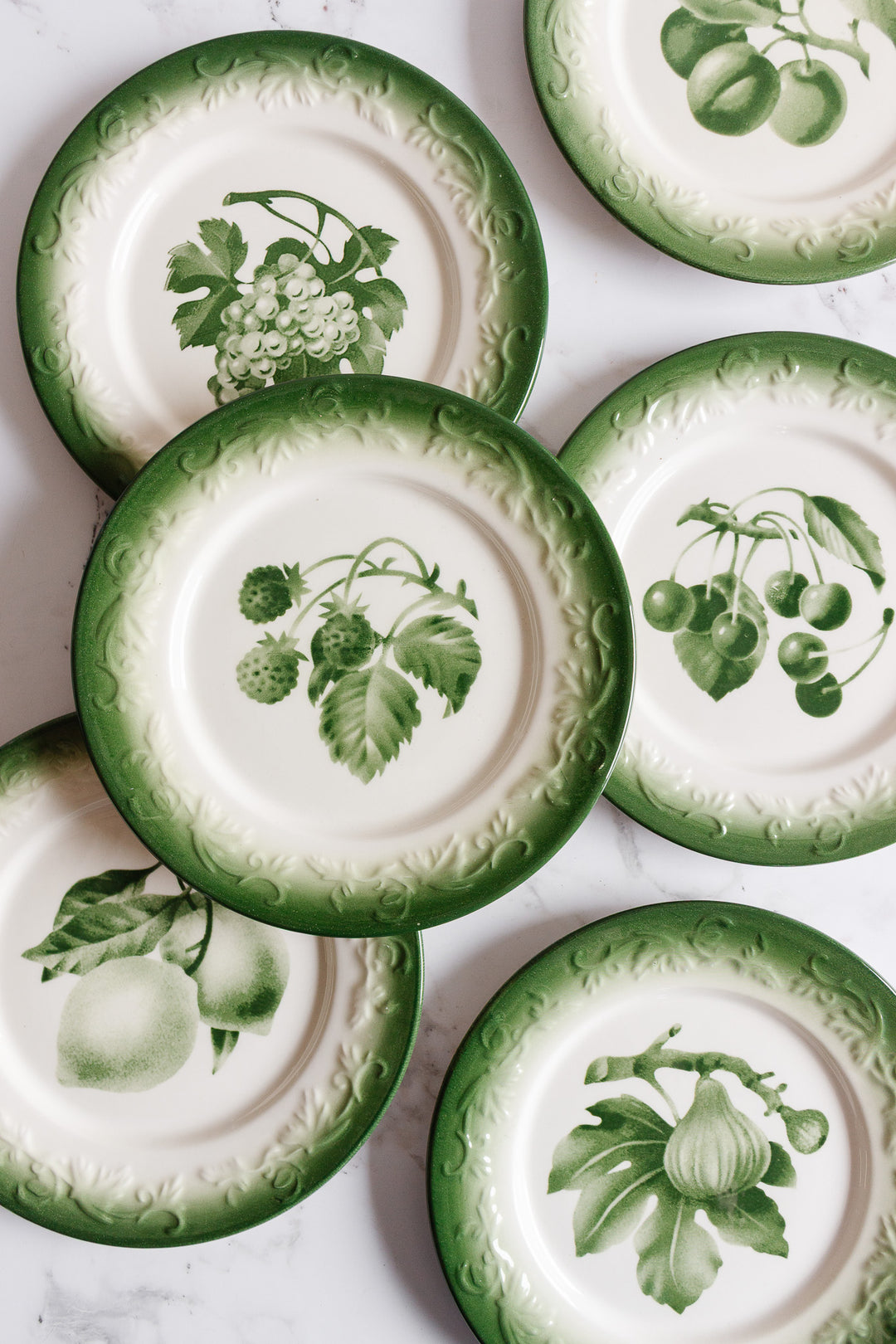 set of 6 comptoir de famille "fruits du verger" dessert plates
