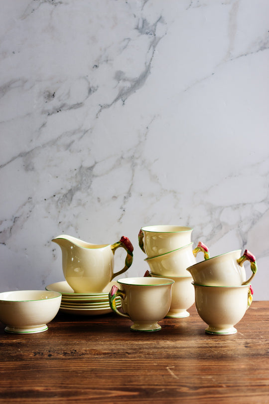 rare royal winton grimwades rosebud set of 6 teacups with creamer and sugar bowl