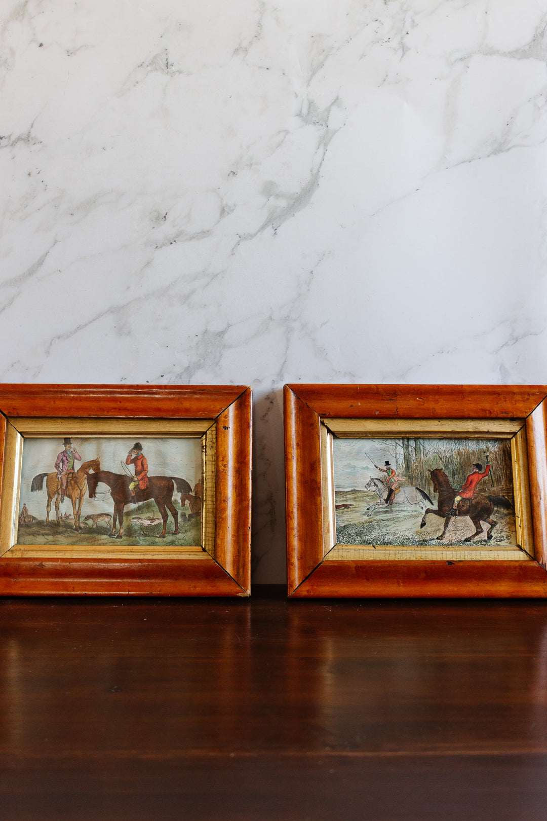 pair of antique english hunting engravings