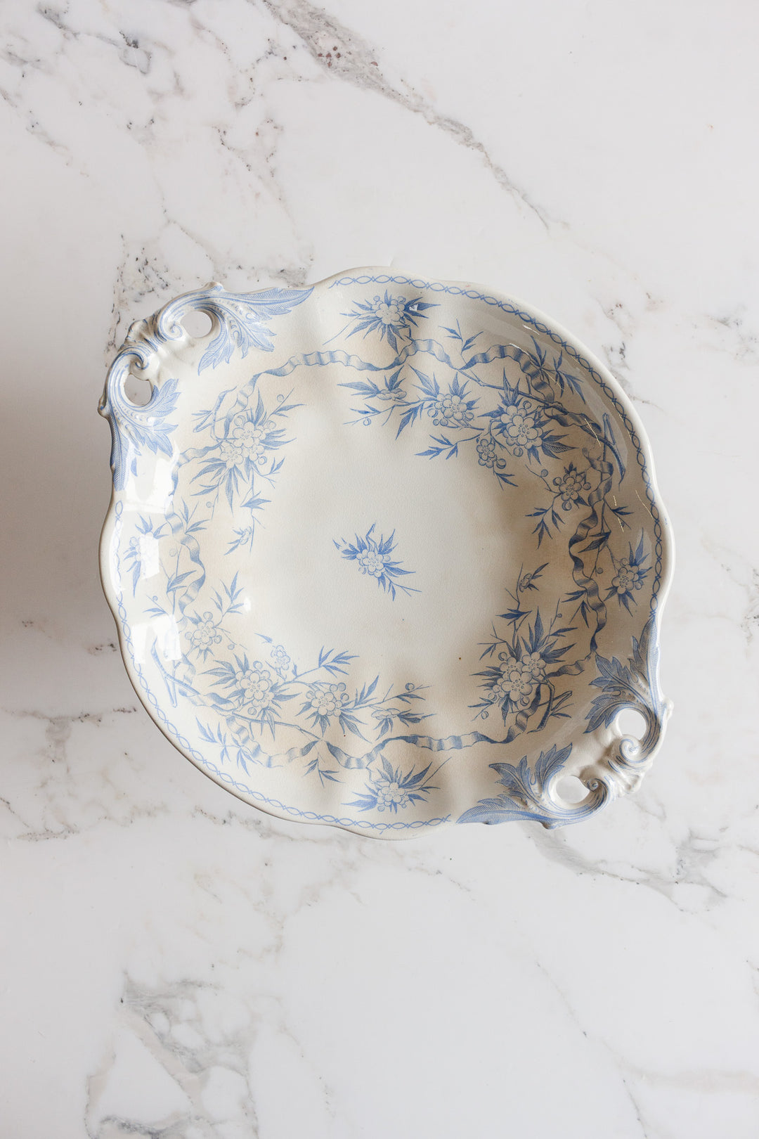 antique french u&Cie sarreguemines compotier with reticulated handles