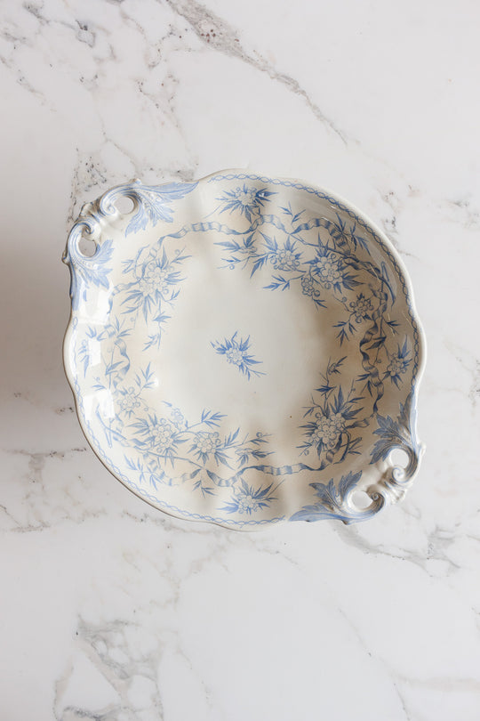 antique french u&Cie sarreguemines compotier with reticulated handles