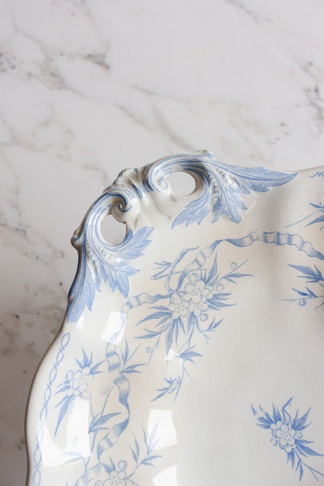 antique french u&Cie sarreguemines compotier with reticulated handles