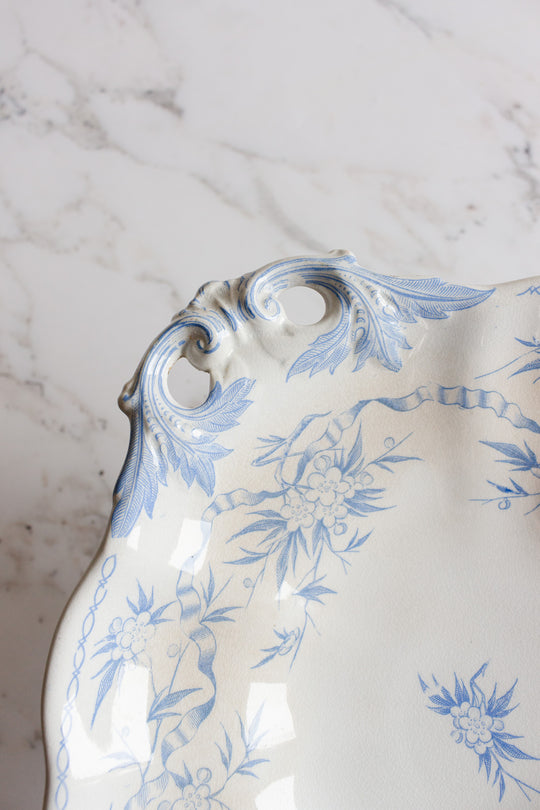 antique french u&Cie sarreguemines compotier with reticulated handles