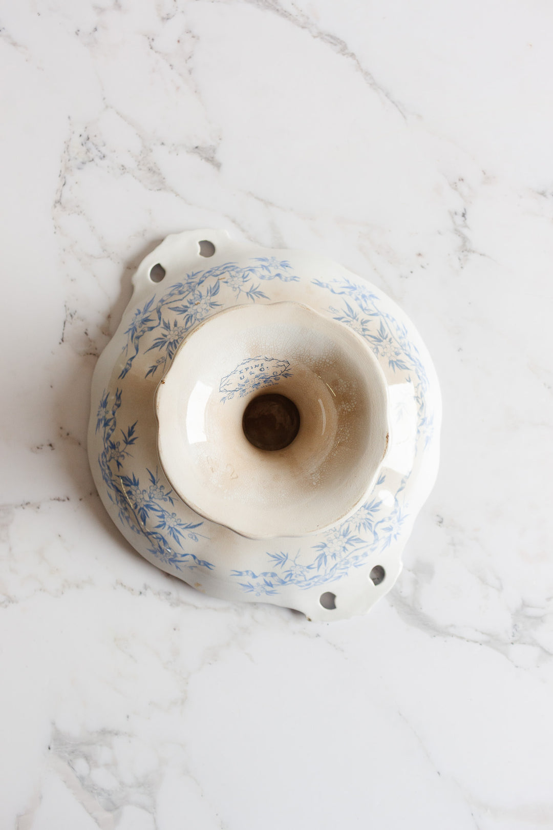 antique french u&Cie sarreguemines compotier with reticulated handles