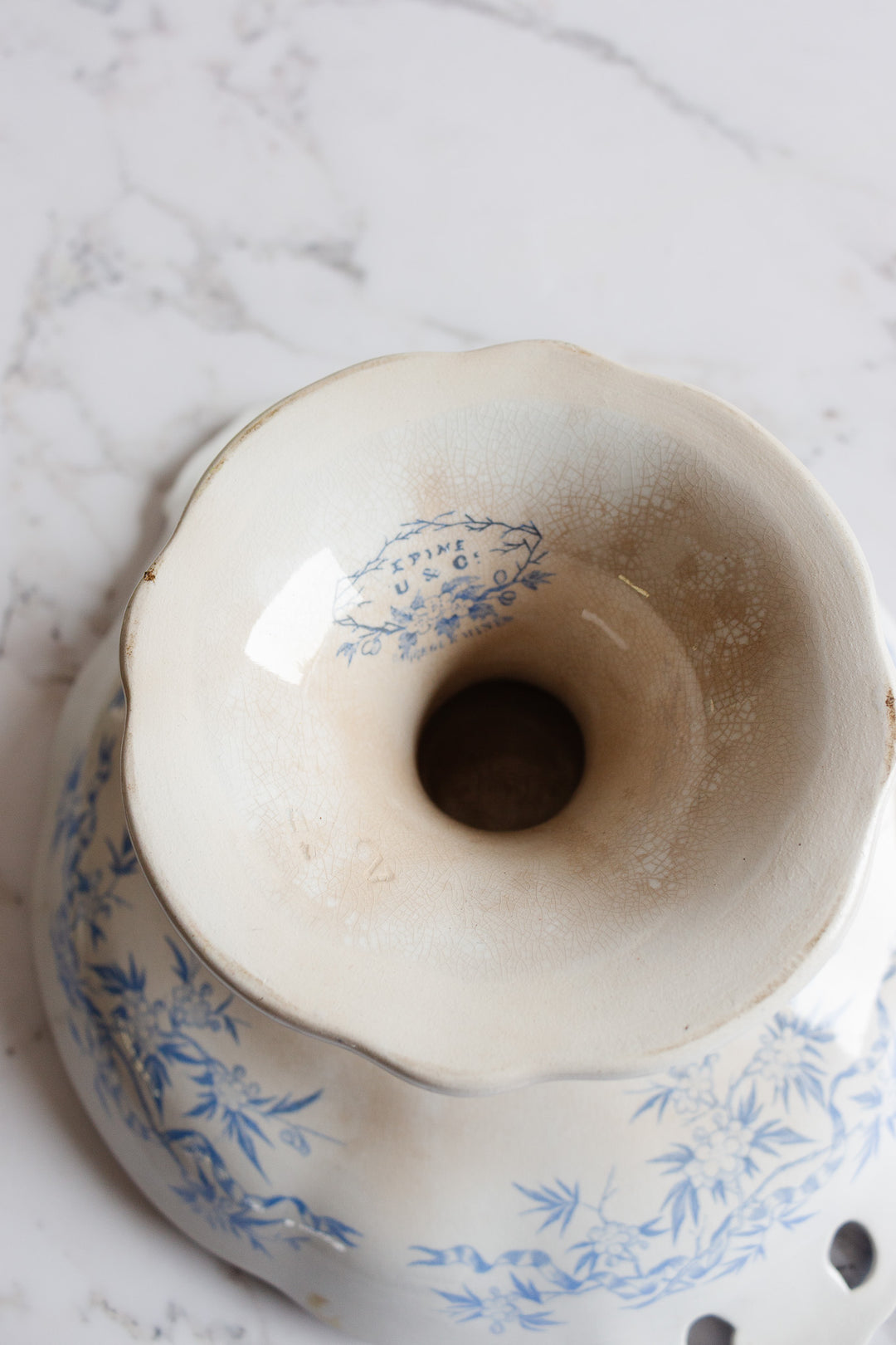 antique french u&Cie sarreguemines compotier with reticulated handles