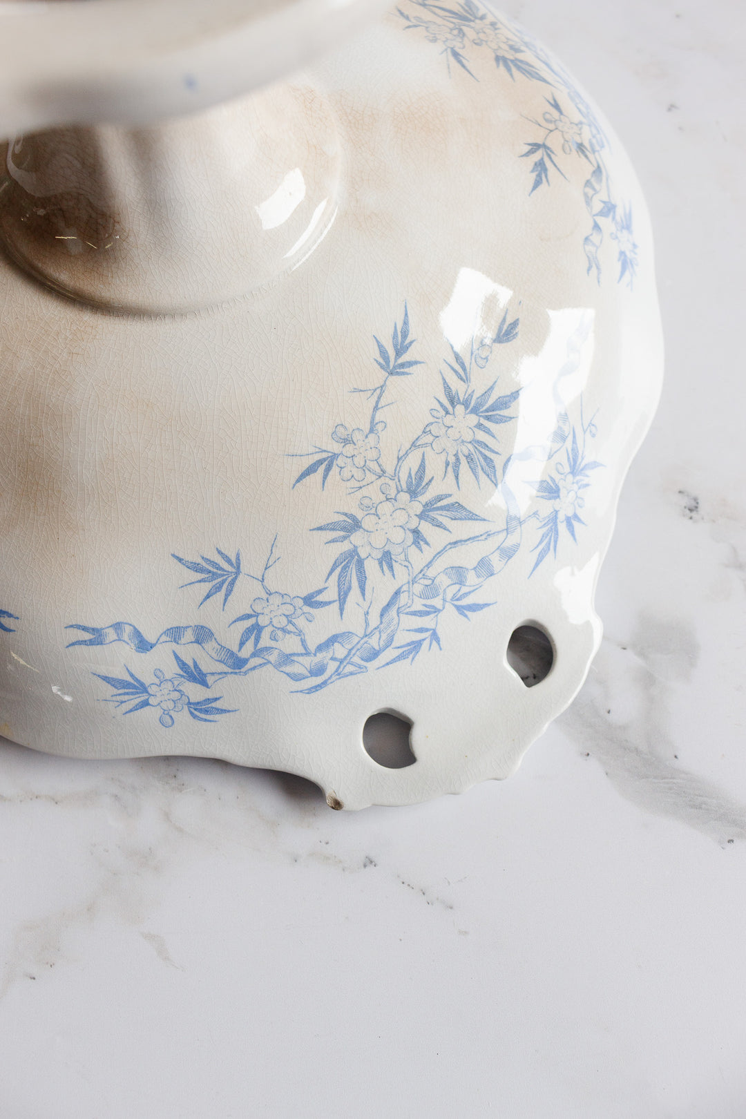 antique french u&Cie sarreguemines compotier with reticulated handles