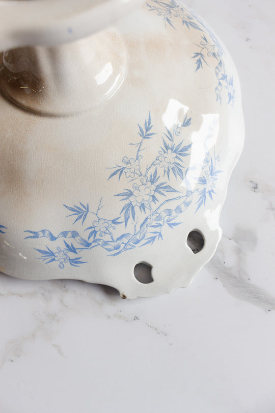 antique french u&Cie sarreguemines compotier with reticulated handles