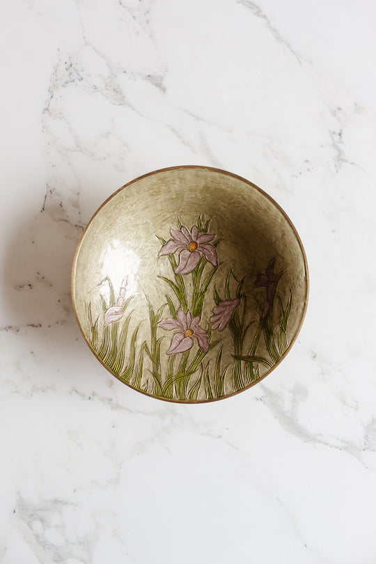 vintage french cloisonné brass pedestal dish