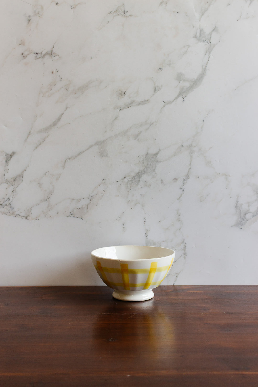 antique french yellow striped café au lait bowl