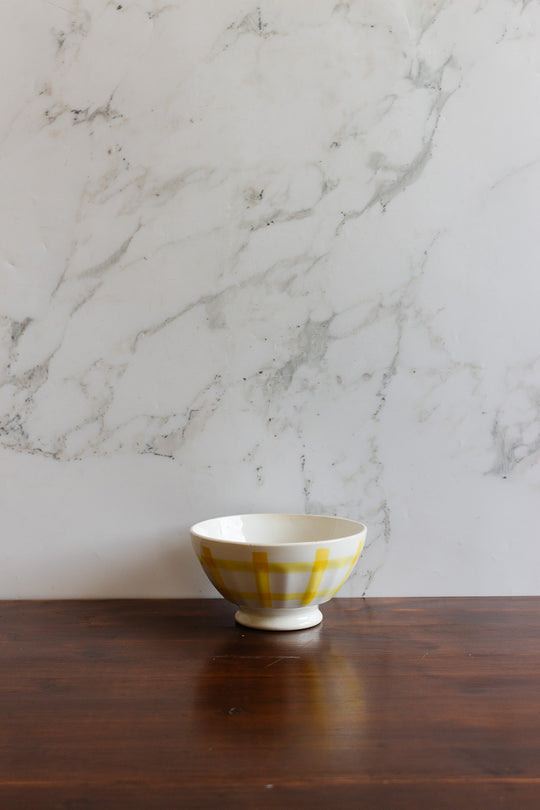 antique french yellow striped café au lait bowl