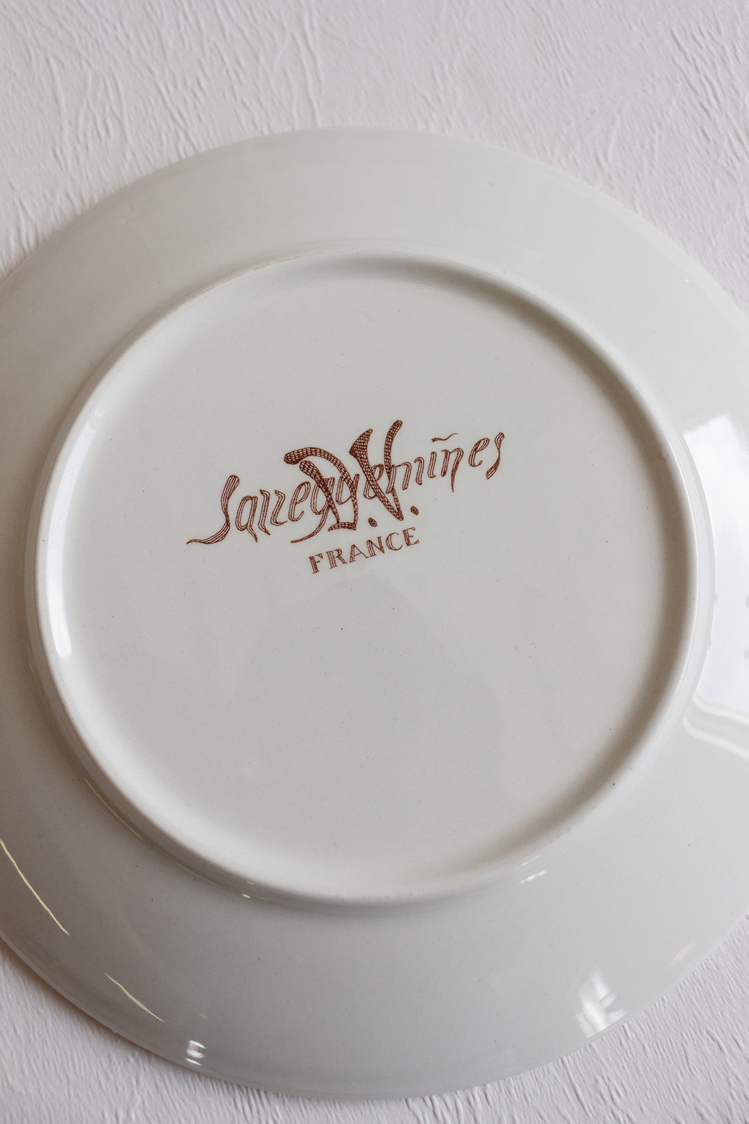 antique french sarreguemines talking plate "à l'entraînement"