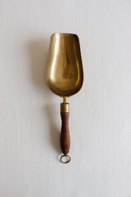 antique french wood and brass grain scoop