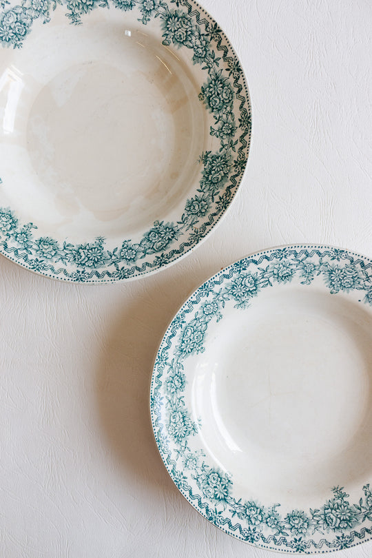 pair of antique french st. amand transferware "argenton" shallow bowls